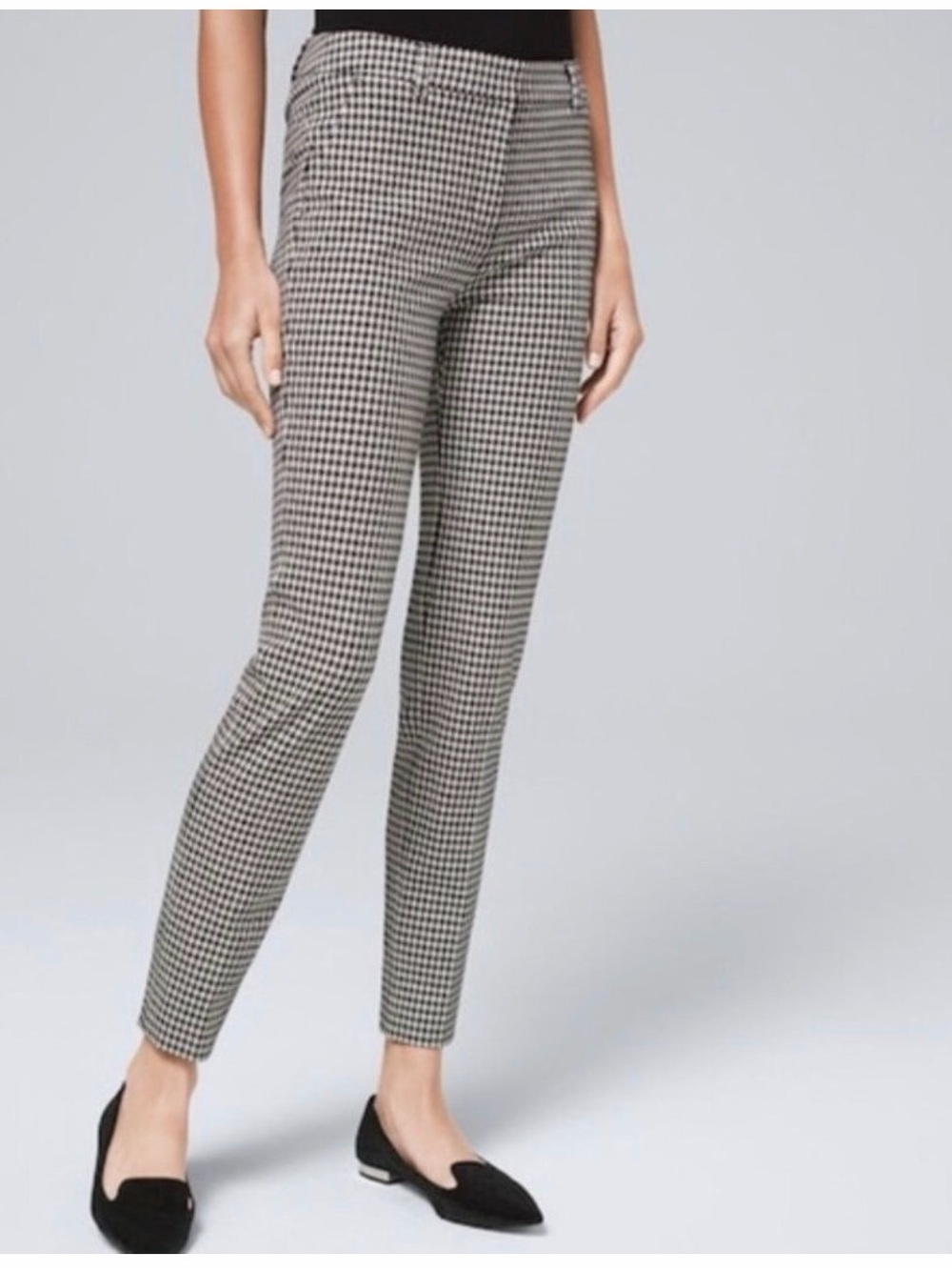 White House Black Market Black & White Houndstooth Ankle Pants The Slim Stretch